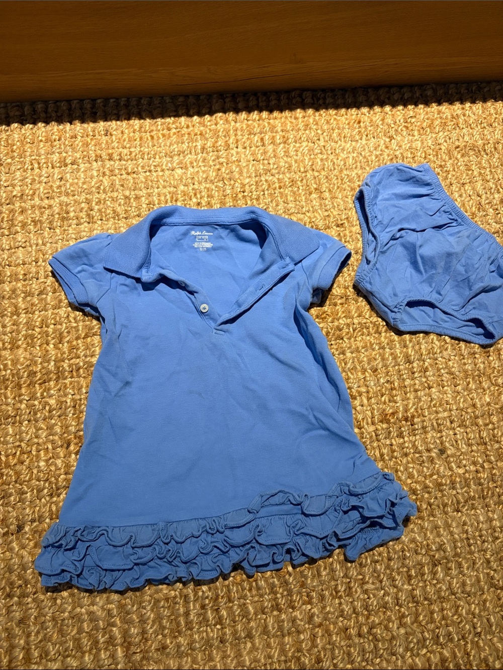 Ralph Lauren Blue Ruffle-Hem Polo Dress